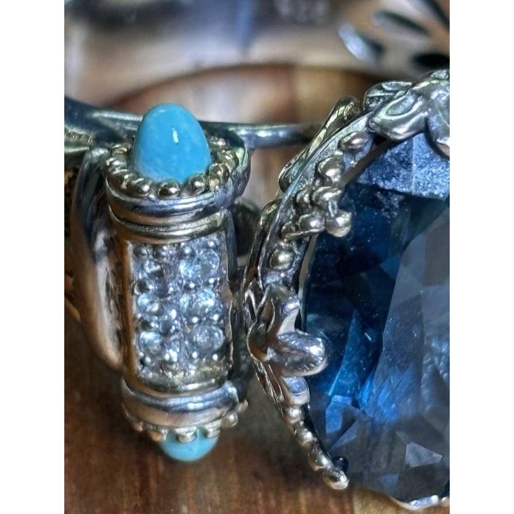 Gems En Vogue London Blue Topaz and Turquoise Size 9 - Picture 2 of 11